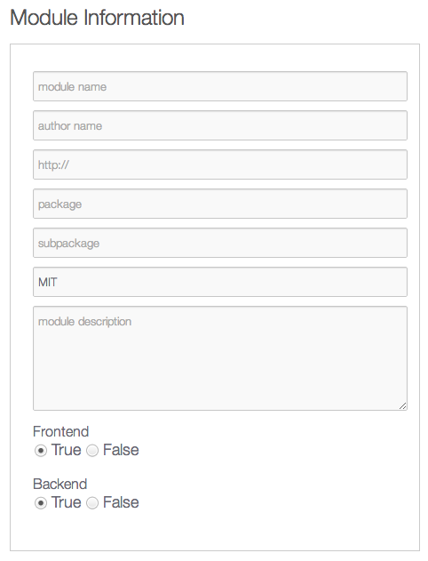 PyroCMS Module generator input form