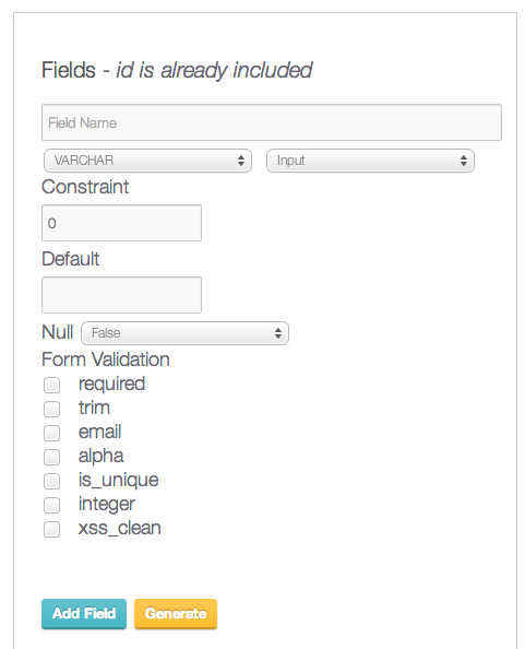 PyroCMS Module generator field input