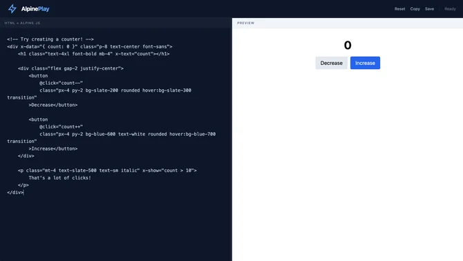 alpinejs playground screenshot