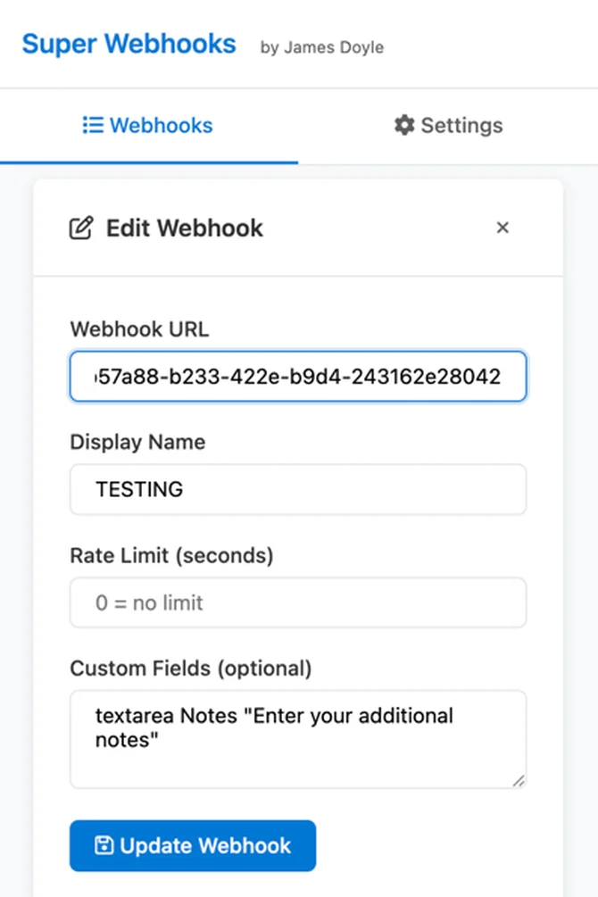 super webhooks chrome extension demo 2