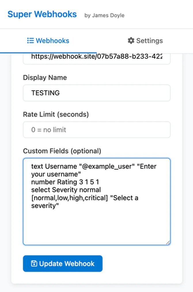 super webhooks chrome extension demo 3